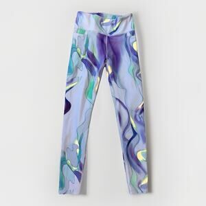 DSG Youth Girls Athletic Leggings Size L 14 Purple Blue Abstract Pockets